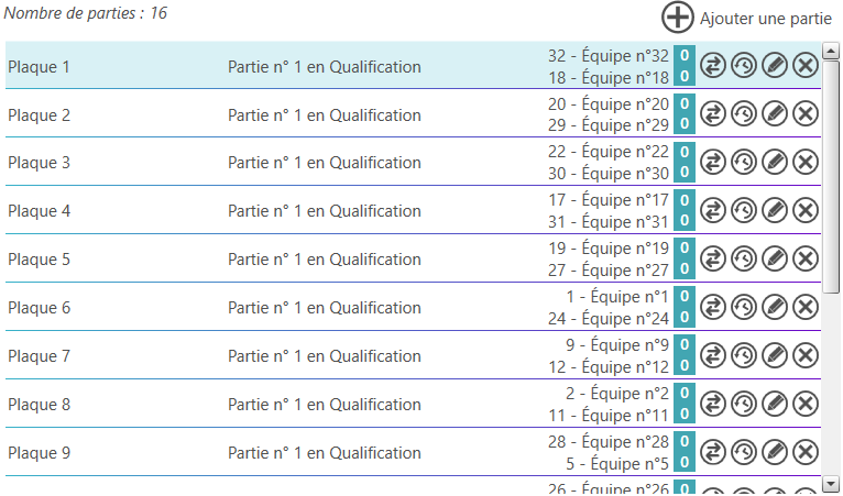 Liste des matchs