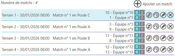 Liste des matchs