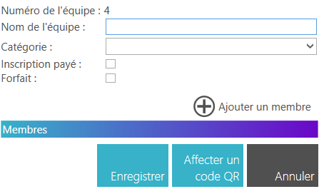 Formulaire d'ajout d'équipe